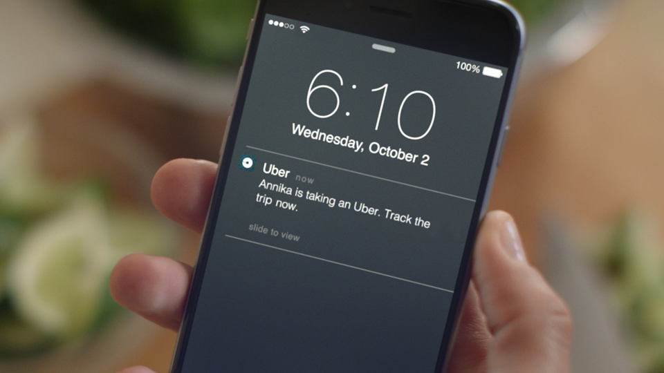 Screenshot of iPhone notification from Uber app